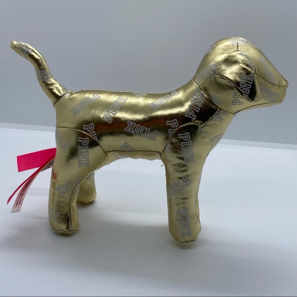 NWT Victoria's Secret PINK Collectable Display Gold and White Stuffed Plush Dog - Picture 5 of 8